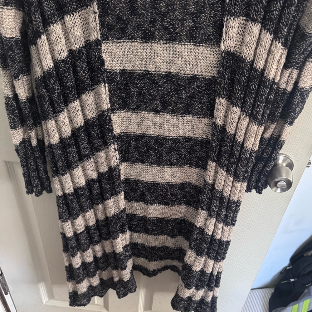 Free People Navy Blue Oatmeal Striped Free Spirit Open Front Duster Cardigan - Picture 9 of 10